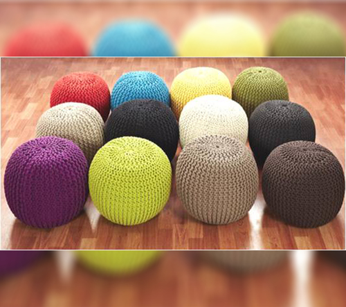 Colorful Round Hand Knitted Pouf