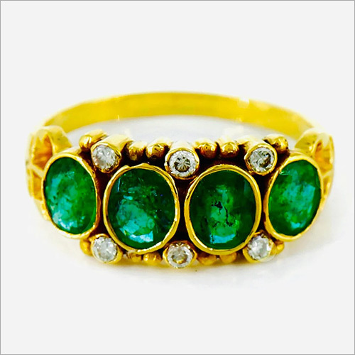 18k Gold Beautiful Ring with Natural Emerald Diamonds By SWARNGANGA JEWELLERS