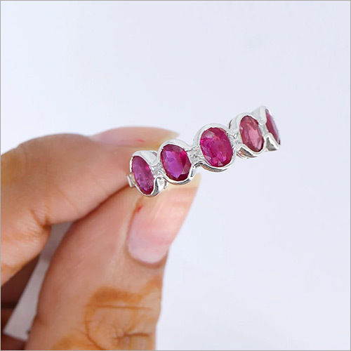 925 Sterling Silver White Gold Rhodium Beautiful Ring Set With Natural Ruby And Diamonds