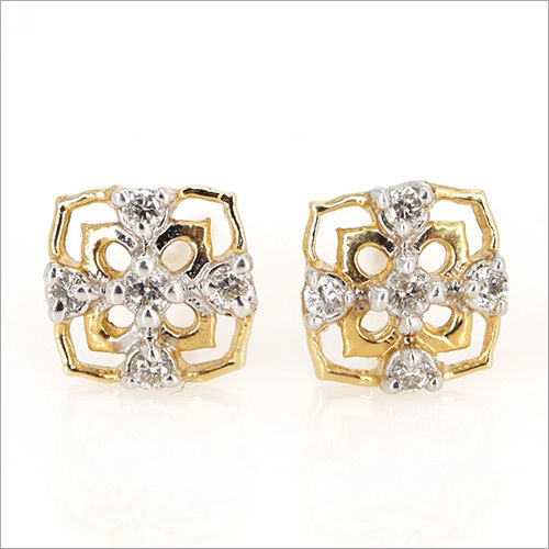 Tiny 14k Solid Yellow Gold Diamond Earrings, Square Shape Natural Diamond Studs