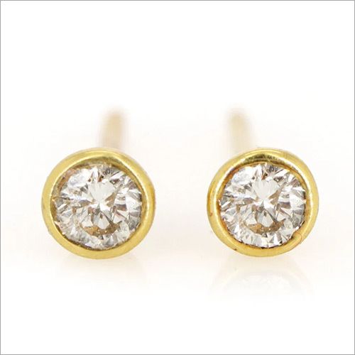 18K Solid Yellow Gold 4mm Diamond Stud Earring