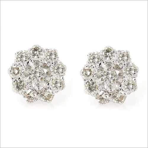 Solitaire Diamond Studs- Pave set Diamond Stud - Diamond Wedding Earring in 18k Solid White Gold