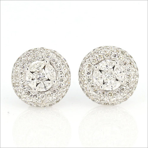 Solitaire Diamond Earrings, 18K Solid White Gold Studs, Illusion Setting Studs By SWARNGANGA JEWELLERS