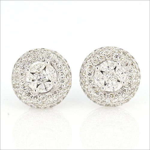 Solitaire Diamond Earrings, 18k Solid White Gold Studs, Illusion Setting Studs