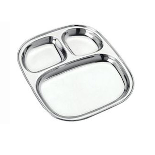 Stainless Steel Round Shape Three Compartment Plate / Tray