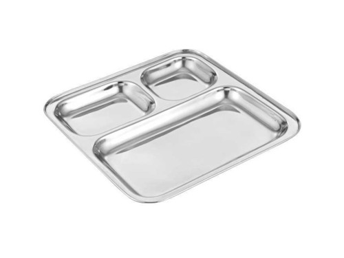 Stainless Steel Square Three Compartment Plate / Tray