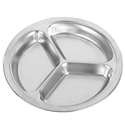 Stainless Steel Three Compartment Round Plate / Tray