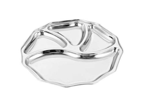 Stainless Steel Lotus Round Shape Four Compartment Plate / Tray