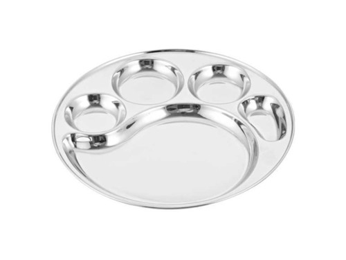 Stainless Steel Mango Round Shape Five Compartment Plate / Tray