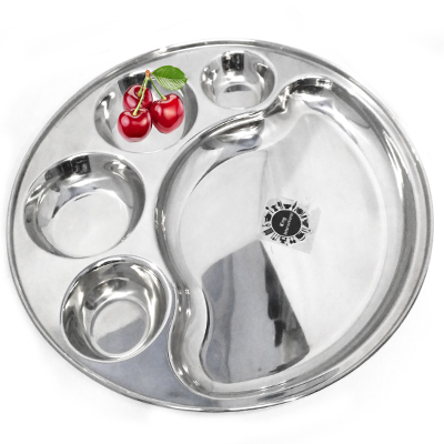 Stainless Steel Round Shape Five Compartment Plate