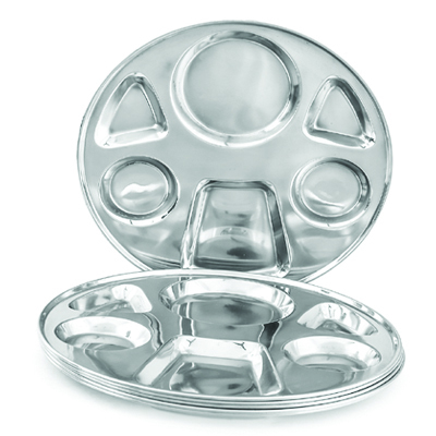 Stainless Steel Round Six Compartment Plate / Tray