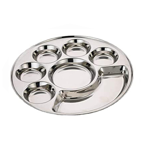 Stainless Steel Round Shape Seven Compartment Plate / Tray