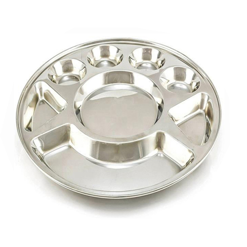 Stainless Steel Round Shape Eight Compartment Plate / Tray