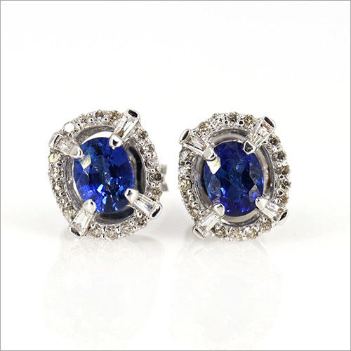 18K White Gold Sapphire Diamond Studs