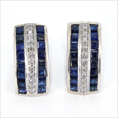 Natural Blue Sapphire Earrings, Diamond Earrings