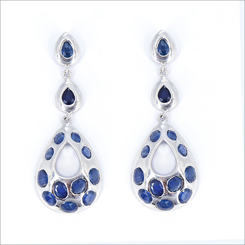 Natural Blue Sapphire Earrings , Long Dangling Earrings By SWARNGANGA JEWELLERS