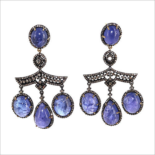 Exclusively Designed vintage replica Victorian Earrings studded with tanzanite & Diamonds