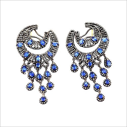 Exclusively Designed vintage replica Victorian Earrings studded with Natural Kynite and natural Diamonds