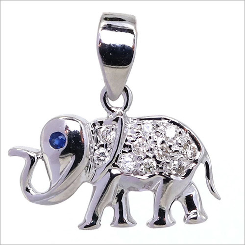 Natural Blue Sapphire and Diamond 14K White Gold Elephant Pendant - 15-25 mm, Polished Finish, Elegant Design
