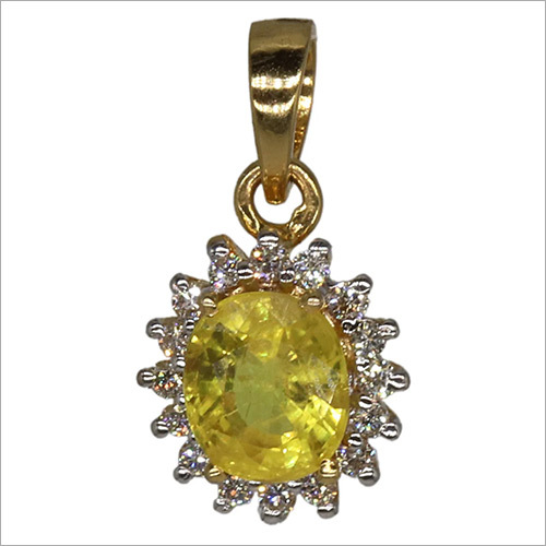Handmade Diamond Pendant 14K Gold With Natural Yellow Sapphire Gemstone By SWARNGANGA JEWELLERS