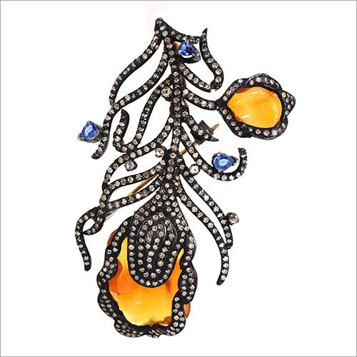 Exclusively Designed vintage replica Pendant Cum Brooch set with Kynite , fire opal and Diamonds