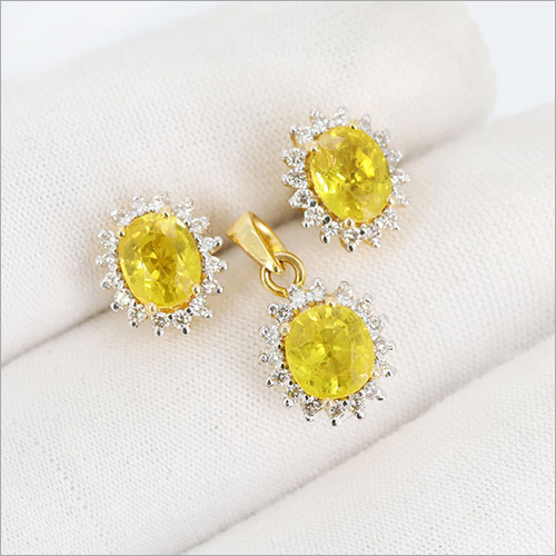 High Quality Yellow Sapphire Jewelry Set, Yellow Sapphire & Diamond Pendant Earrings Ring By SWARNGANGA JEWELLERS