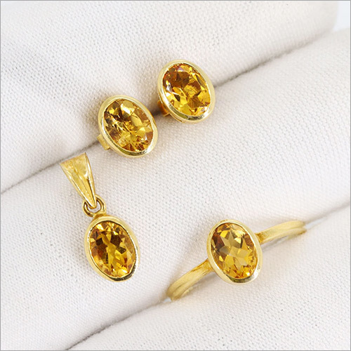 14k Solid Yellow Gold Jewellery Set, Citrine November Birthstone Jewelry Set