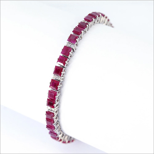 Ruby Diamond Bracelet, 925 Sterling Silver Bracelet, Ruby Gemstone Bracelet By SWARNGANGA JEWELLERS