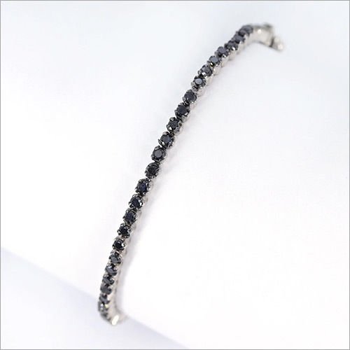 Black Diamond Gemstone Bracelet, Round Cut, 925 Sterling Silver Bracelets