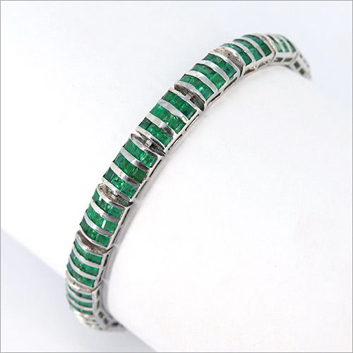 Tennis Bracelets, Princess Cut Emerald Bracelet, Green Gemstone Bracelets, 925 Sterling Silver