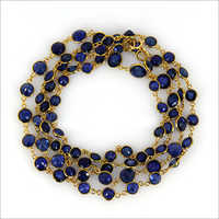 Natural Blue Sapphire Round Cut Gemstone Chain--18k Solid Yellow Gold Chain- Blue Color Chain-bracelet- Anklet Chain- September Birthstone