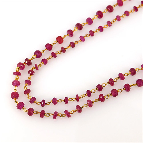 Natural Ruby Rosary Chain in 18k Solid Yellow Gold-Natural Red Color Beads-Bracelet Chain-Anklet Chain-Red Ruby Necklace Chain-Gold Chain By SWARNGANGA JEWELLERS