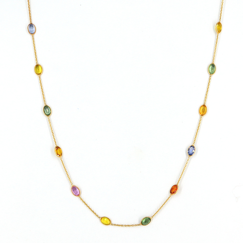 18k Solid Gold Chain Necklace Faceted Multi Sapphire Stone Gold Necklace By SWARNGANGA JEWELLERS