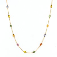 18k Solid Gold Chain Necklace Faceted Multi Sapphire Stone Gold Necklace