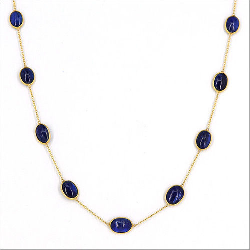 Natural Kyanite Gemstone Chain Necklace -18k Solid Yellow Gold-Blue Color Bracelet Chain