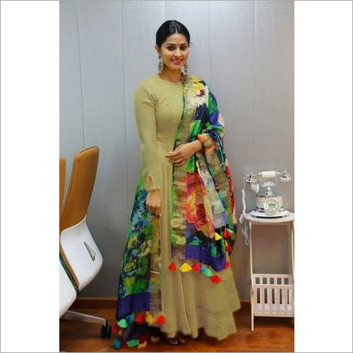 Designer Light Olive Green Anarkali Suit