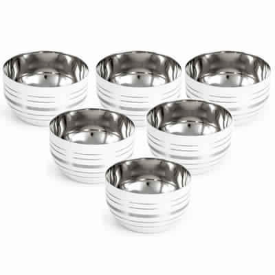 Stainless Steel White Colored Silver Lining Bowl Set