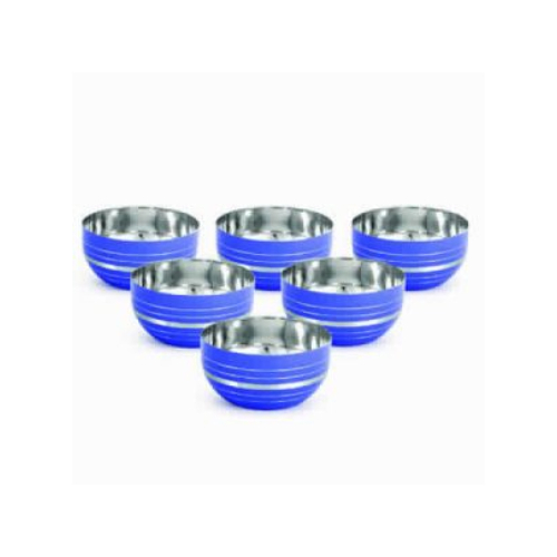 Stainless Steel Blue Colored Silver Lining Bowl Set