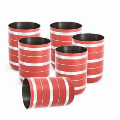 Stainless Steel Red Colored Silver Lining Glass Set