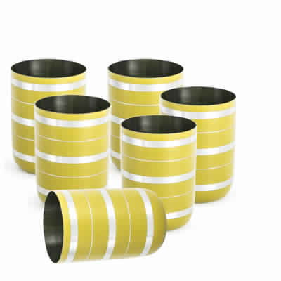 Stainless Steel Yellow Colored Silver Lining Glass Set