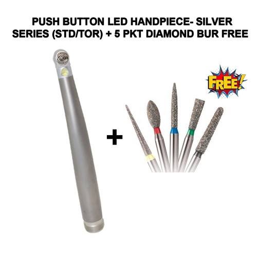 Dentmark Push Button Led Airotor Handpiece - Silver Series + 5 Pkt Diamond Bur Box Free