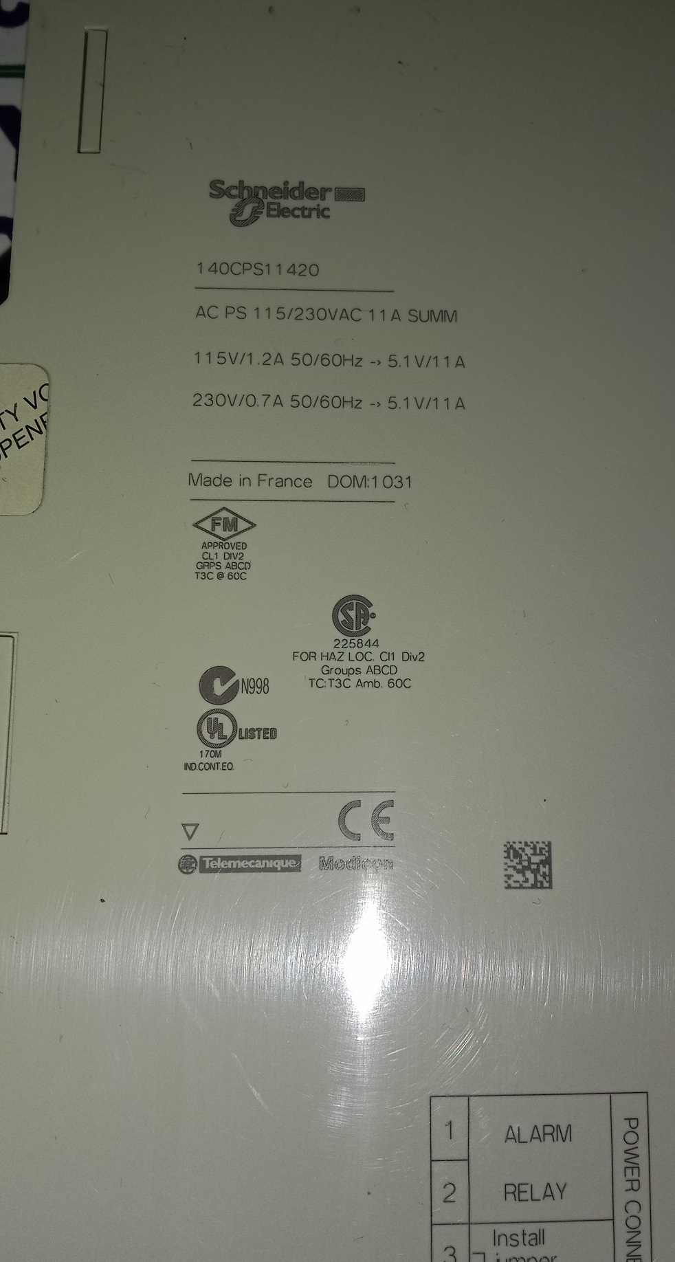 SCHNIDER POWER SUPPLY MODULE 140CPS11420