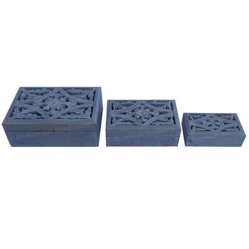 Mango Wood Carved Box Set Of 3 Size: 12 X 8 X 4.5