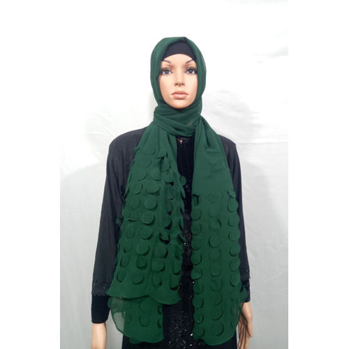 Islamic Hijab - Chiffon, 70x70 cm, Green | Hand Wash, Embroidered Style