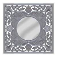 Mdf Carved Mirror Frame - 36 X 36 Inches, Green Antique Finish, Hand-carved Design For Gift Or Home Decoration