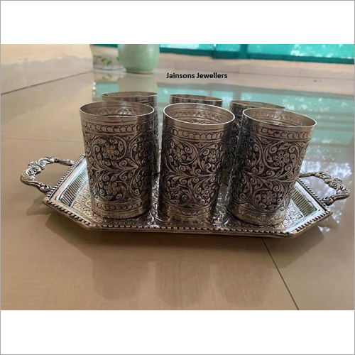 German Silver Glass with tray By JAINSONS JEWELLERS