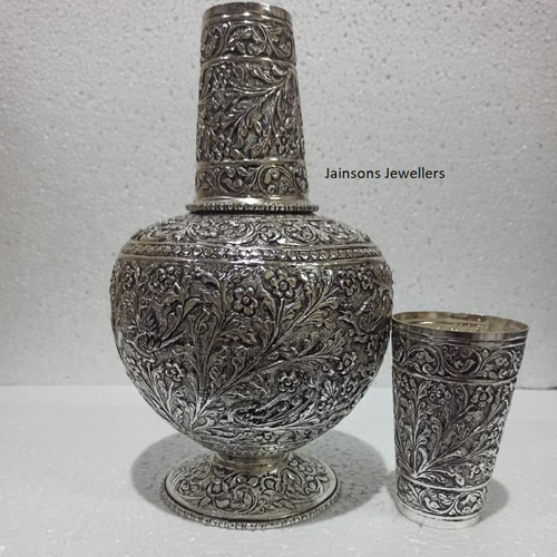 Antique Silver Surahi With Glass