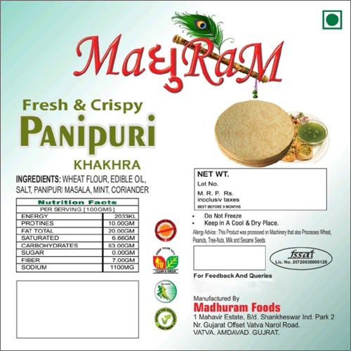 Fresh And Crispy Pani Puri Khakhra Packaging: Bag