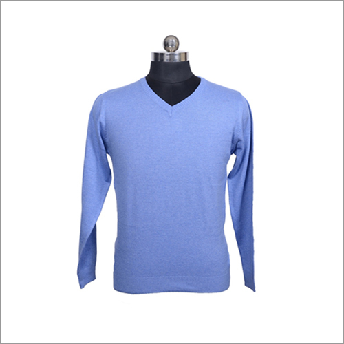 V Neck Mens Blue Cotton Sweater