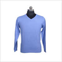 V Neck Mens Blue Cotton Sweater
